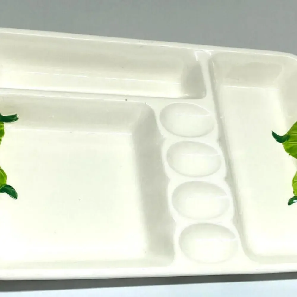 Vintage Divided Veggie Dish Tray Platter 3 Piece Set Mount Clemens Pottery Japan